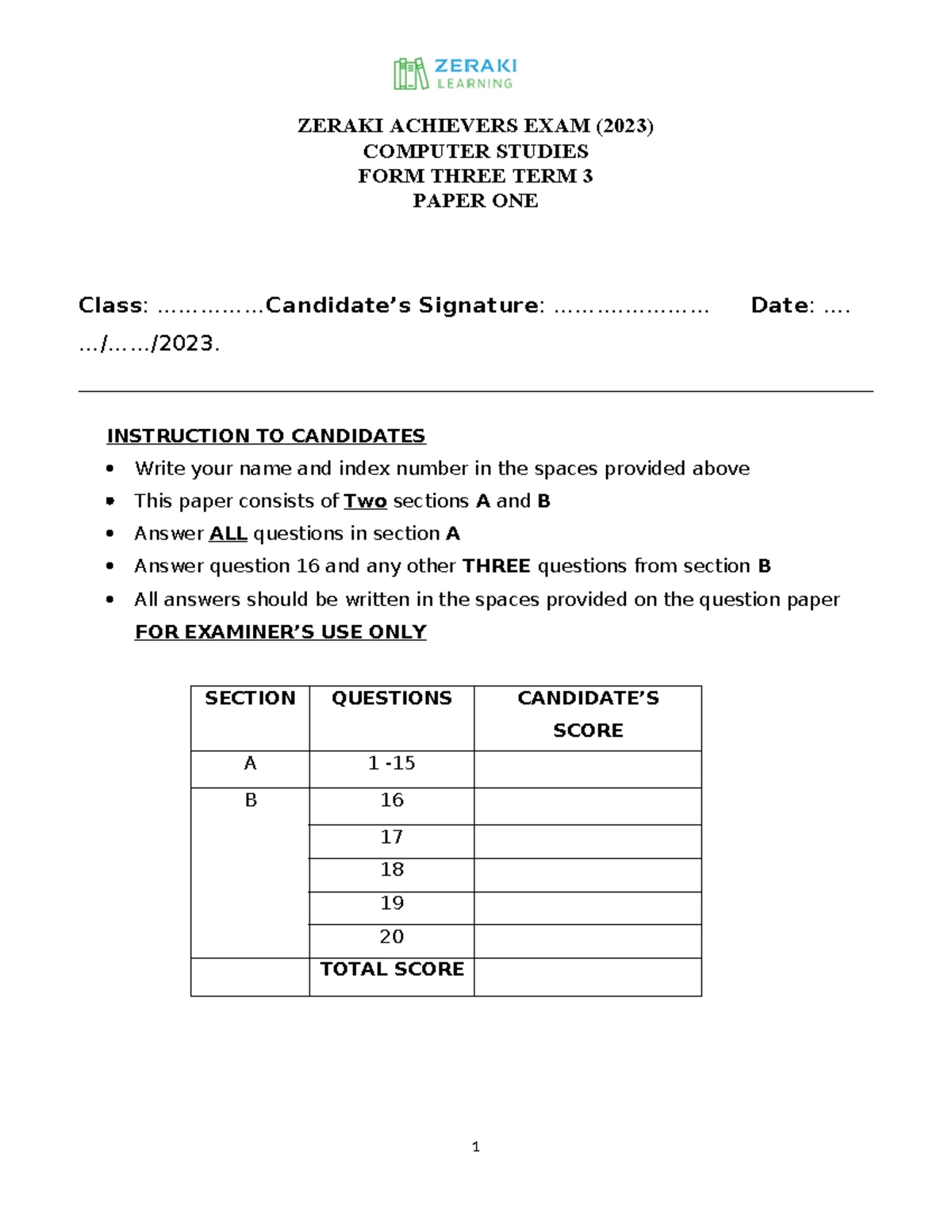Excel Final Exam - Practical questions - Excel Final Exam Open Excel to ...