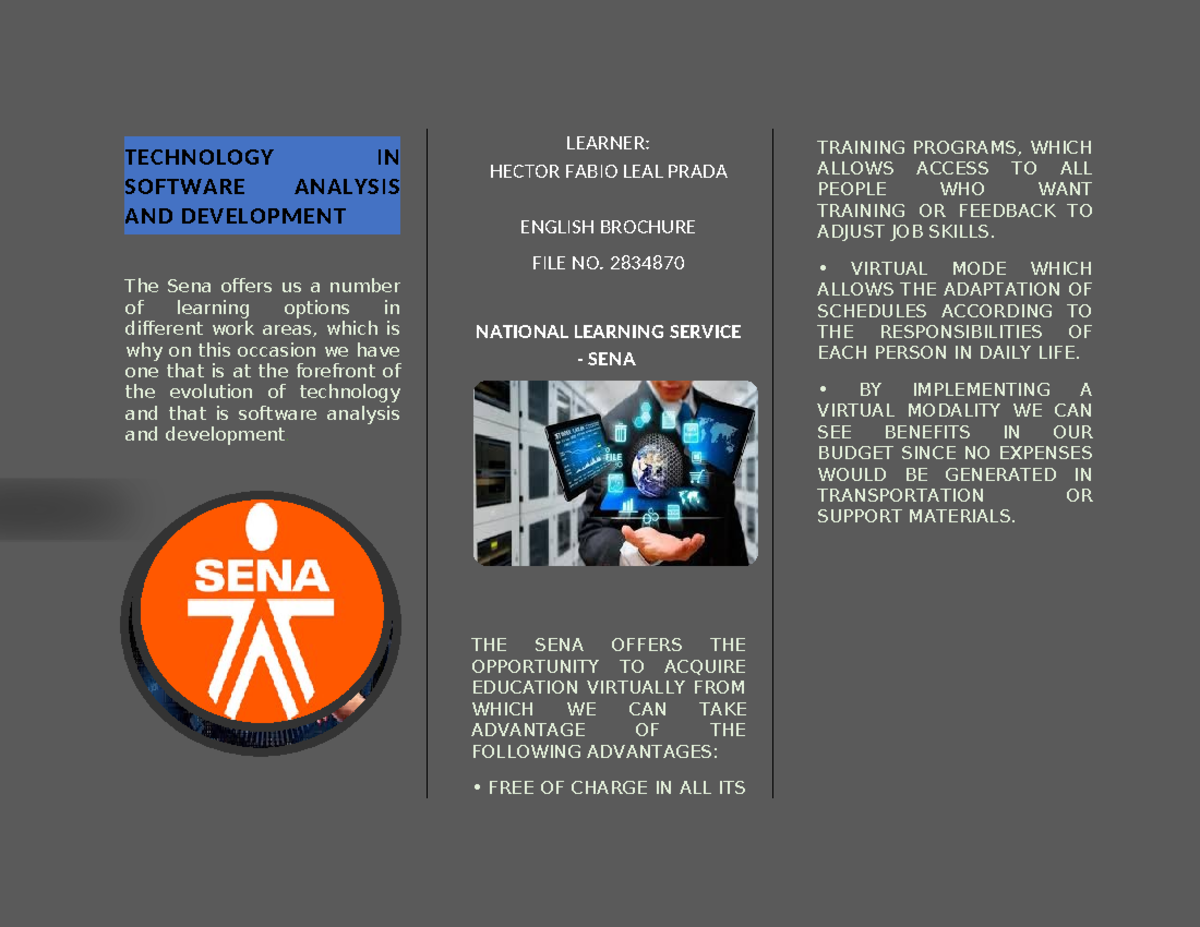 SENA ENGLISH Brochure: Software Analysis & Development Overview - Studocu