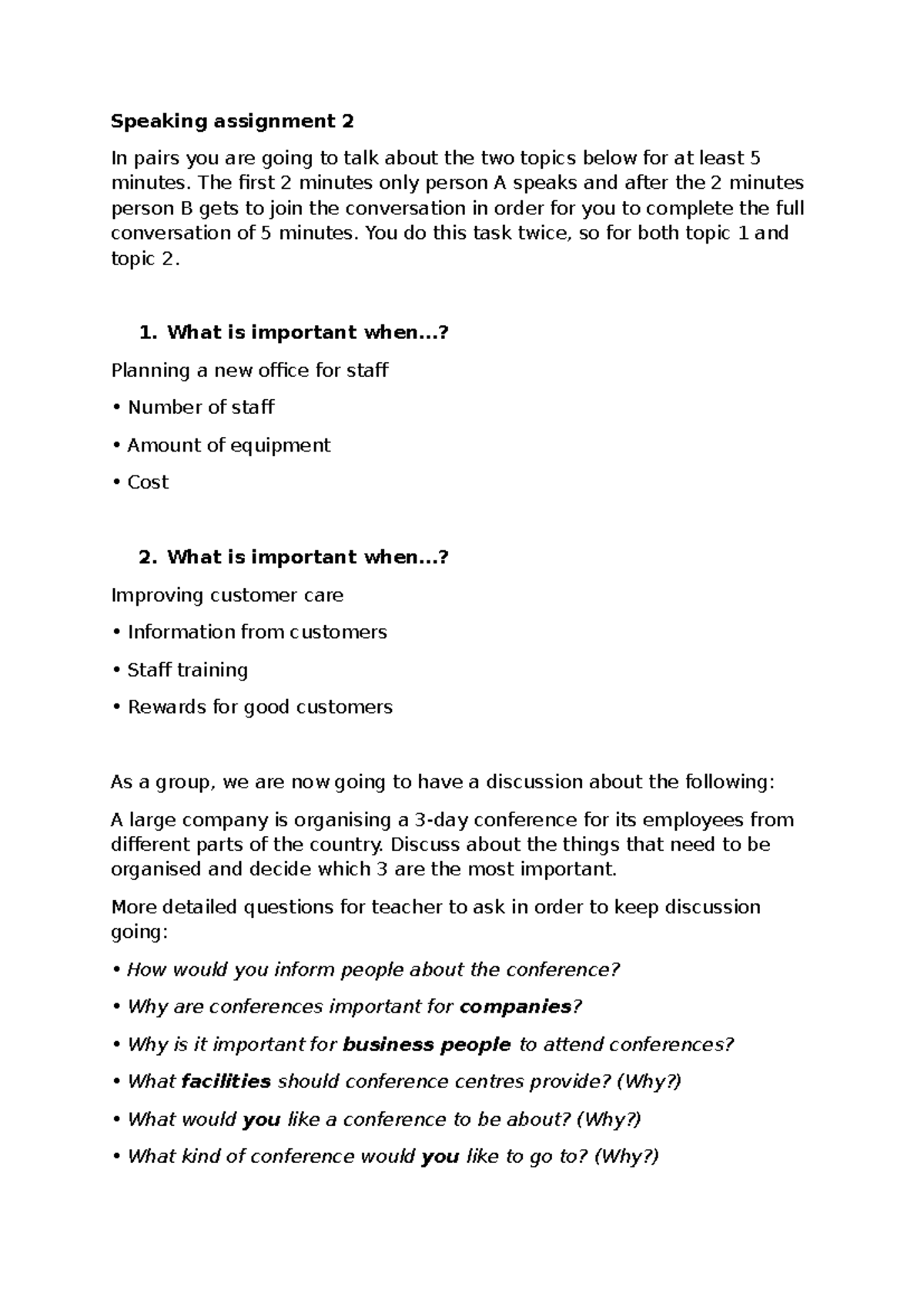 Speaking Assignment 2: Pair & Group Discussion on Office Planning ...