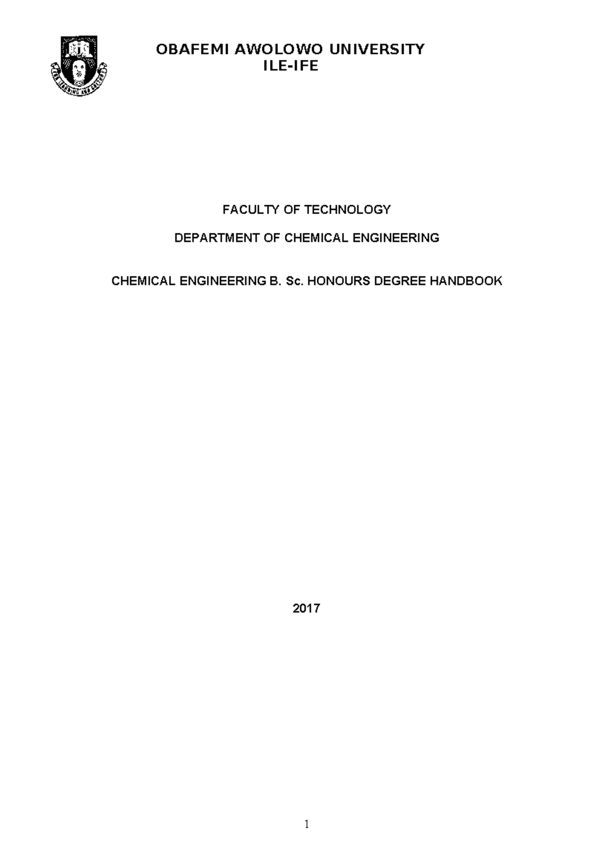 Chem-Engr - 2017 Degree Handbook for B.Sc. Honours Program - Document Preview