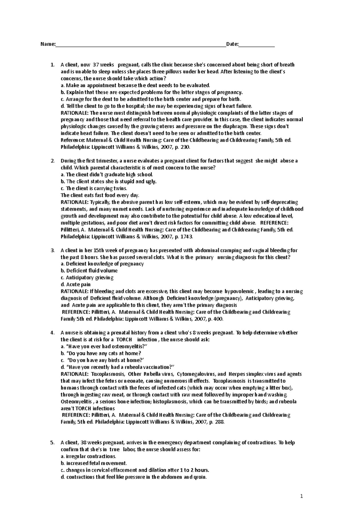 Maternal and Child Health Nursing Exam 5: Key Concepts and Case Studies ...