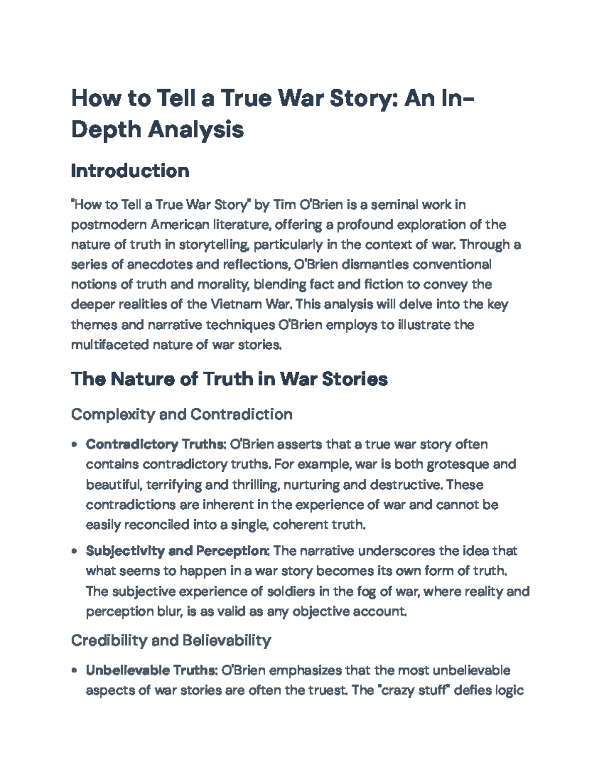 How to Tell a True War Story: Themes and Techniques in O'Brien's Work ...