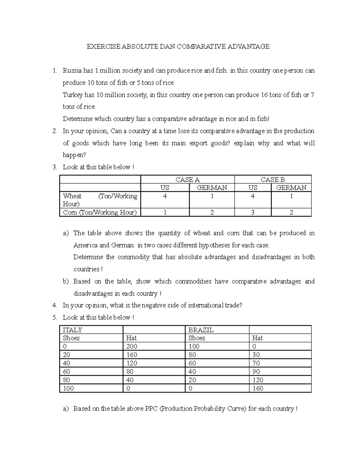 Exercise Absolute Dan Comparative Advantage Exercise Absolute Dan