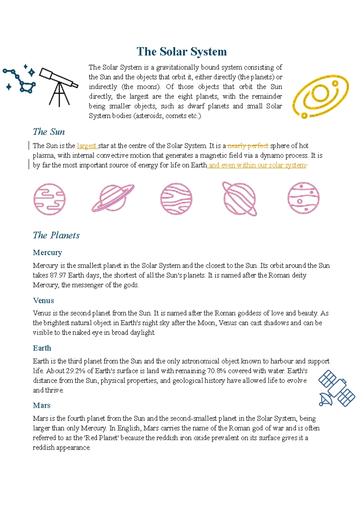 Solar System Overview: Key Features and Planetary Details - Studocu