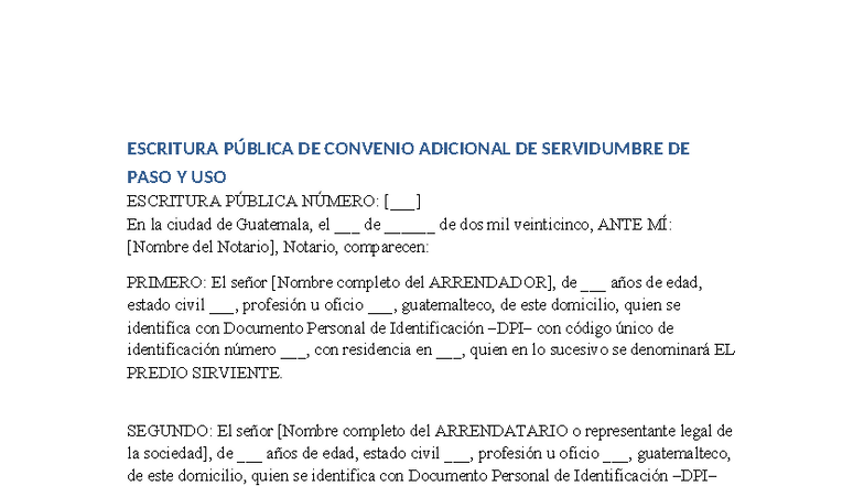 Convenio Adicional de Servidumbre de Paso - ESCRITURA PÚBLICA - Studocu