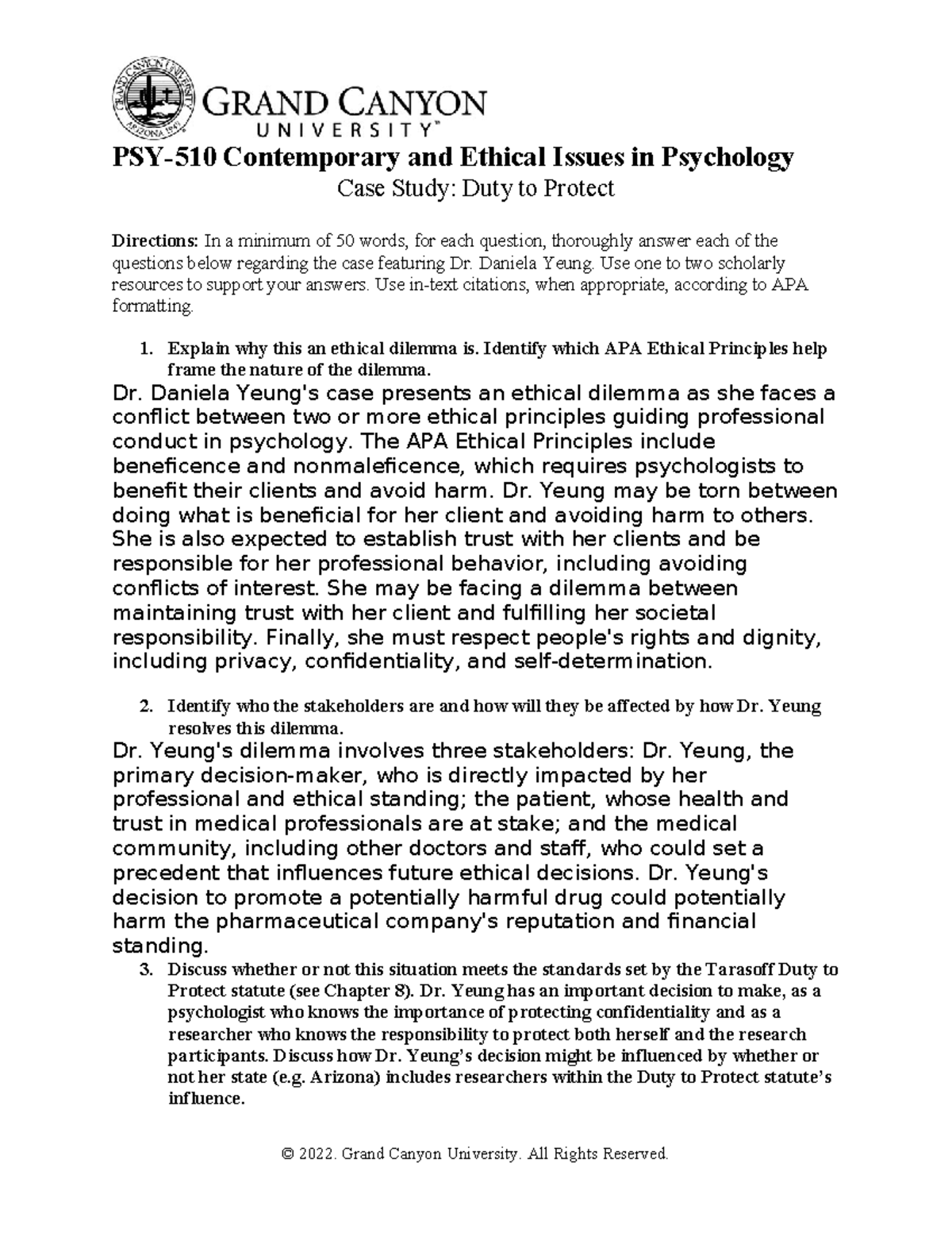 PSY510 T5 Case Study: Ethical Dilemma in Duty to Protect - Studocu