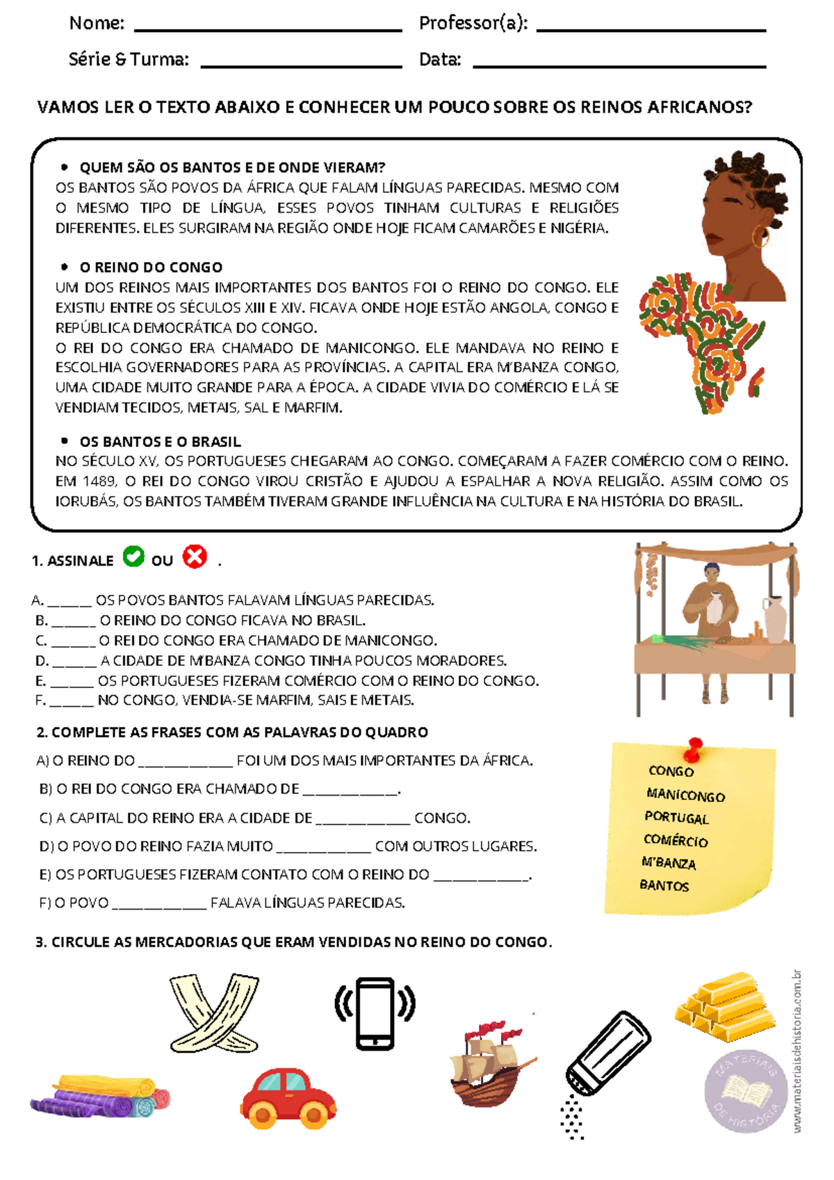 Atividade Adaptada: Os Reinos Africanos e os Bantos - Studocu