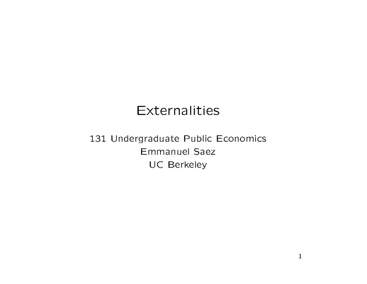 ECO202 Notes - Externalities - Externalities 131 Undergraduate Public ...