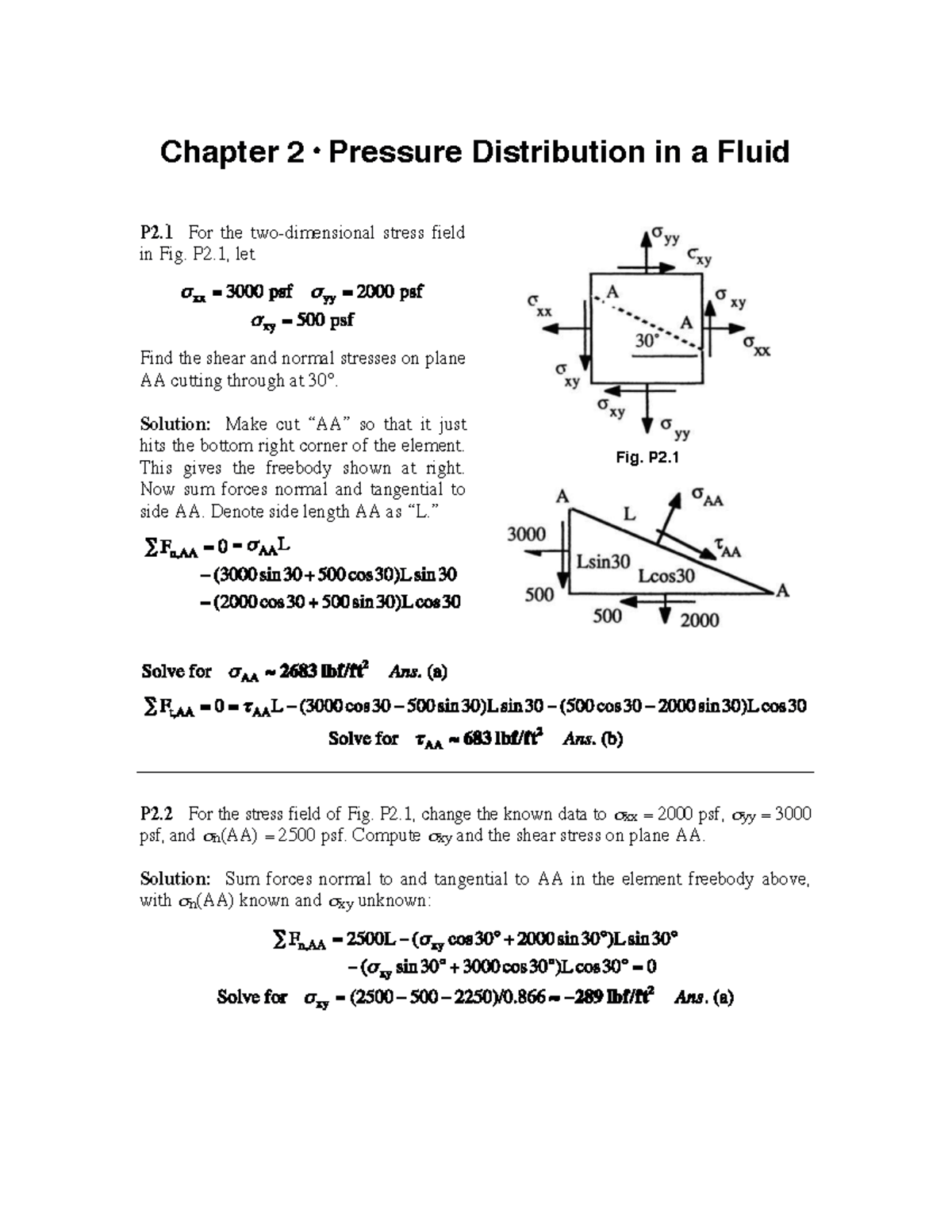 Chapter 2 Pressure Distribution in Fluids - Solutions Manual P2.1 to P2 ...