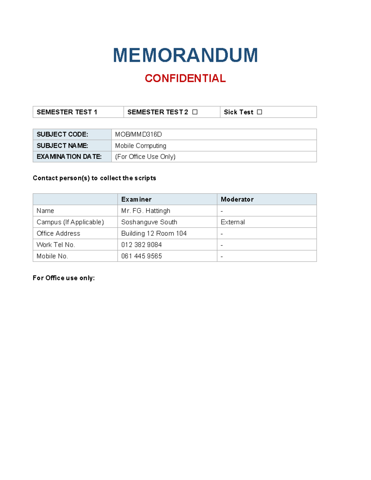 MOB316D Mobile Computing Semester Test 1 Practice Memo - Studocu