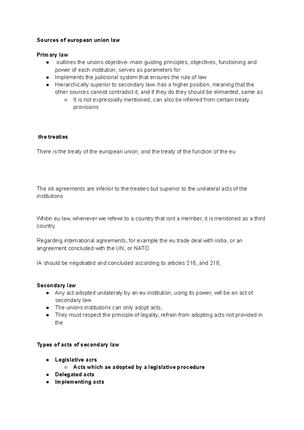 Sources of EU Law: Primary and Secondary Law Overview - Studocu
