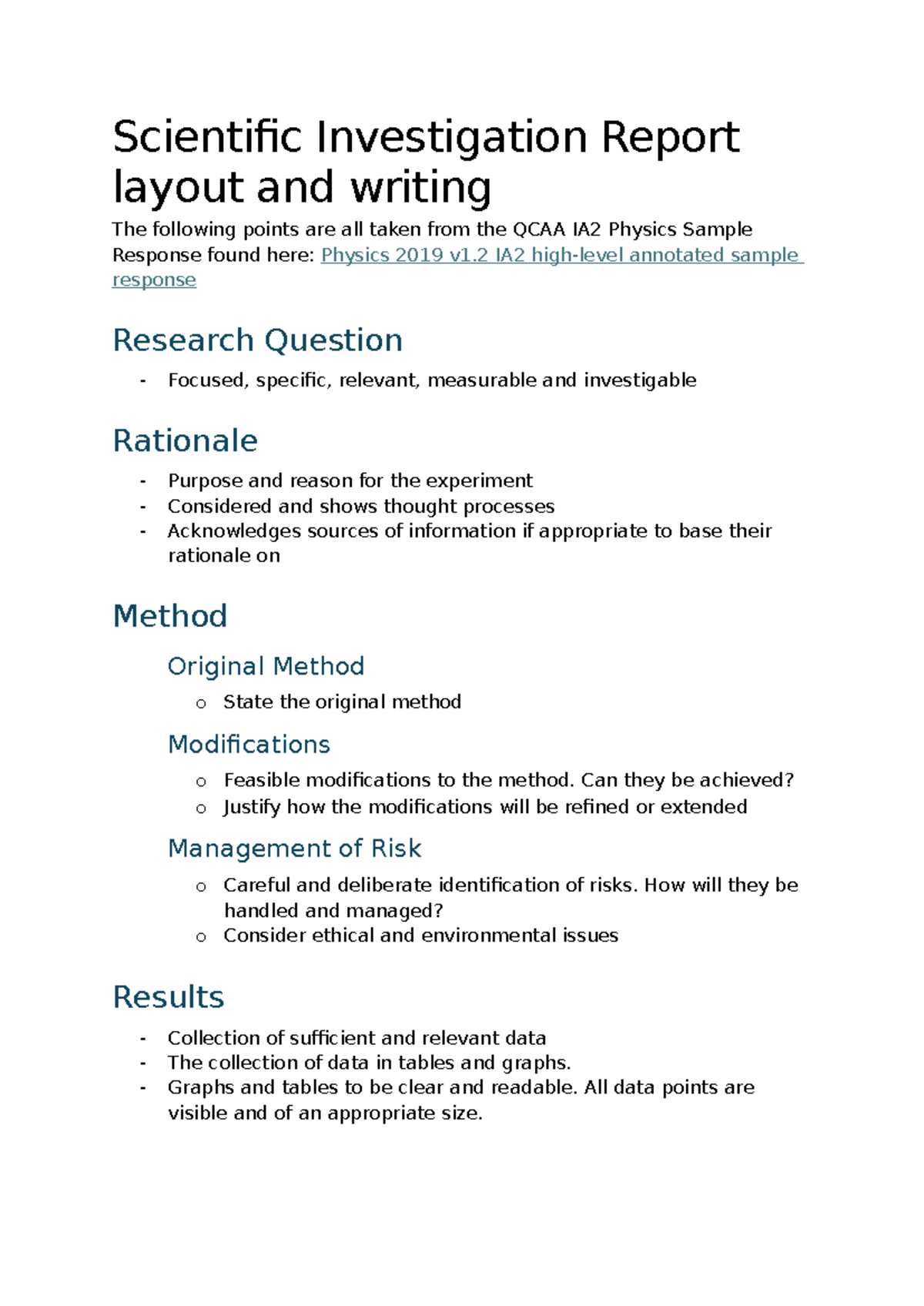 11PHYS - Scientific Investigation Report Structure and Guidelines - Studocu