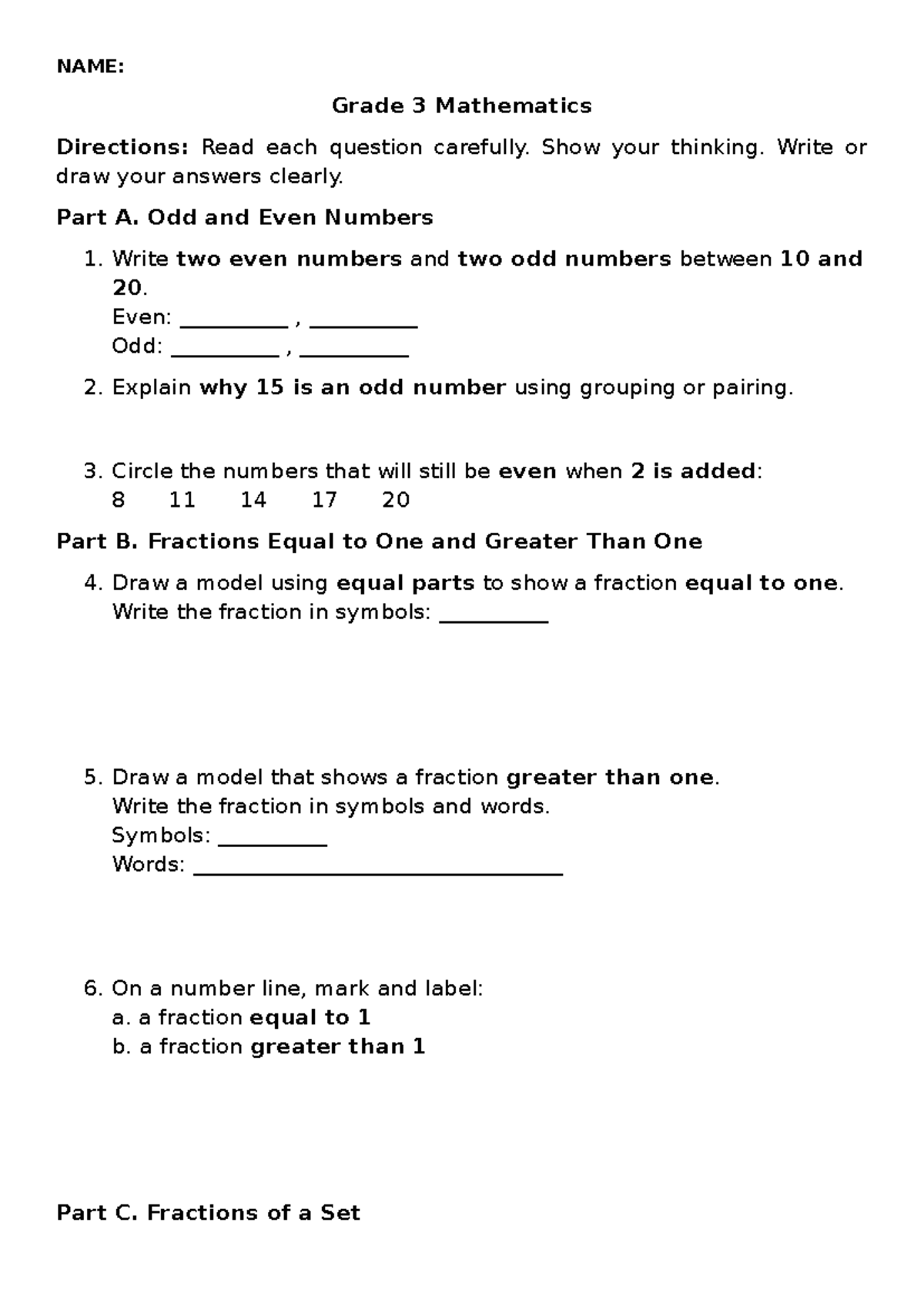 Grade 3 Math: Fractions Reviewer - Activity Sheet - Studocu