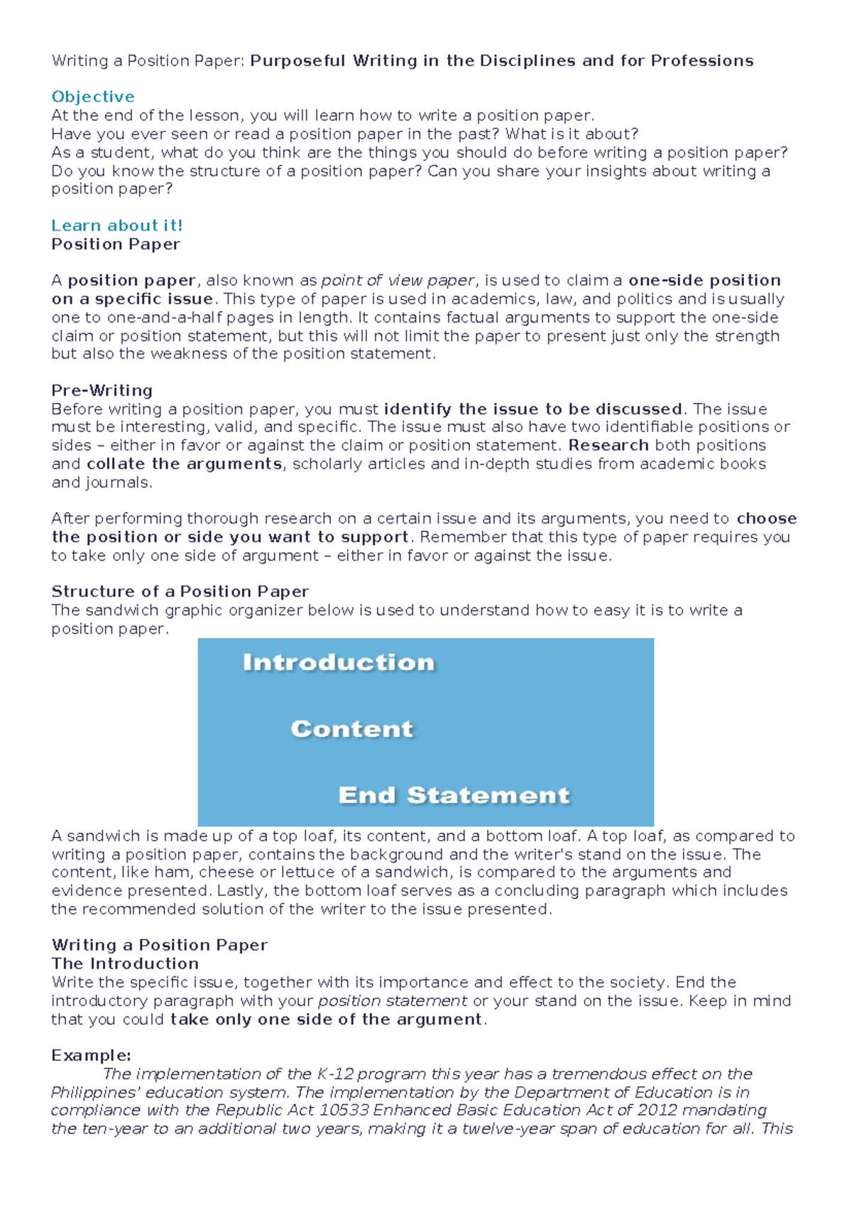 18 Writing a Position Paper for printing - Writing a Position Paper ...