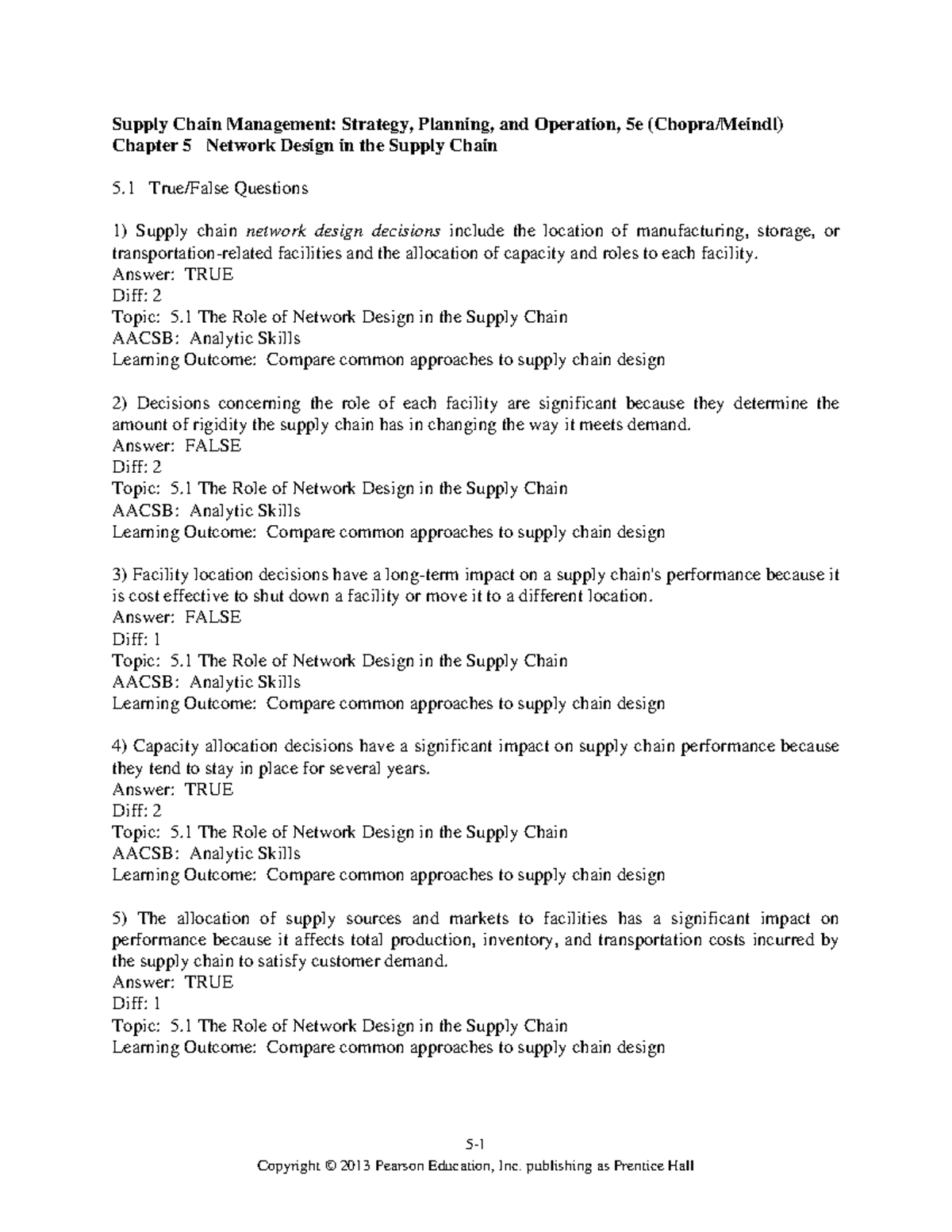 SCM 321 Chapter 5 Network Design Test Bank Questions & Answers - Studocu