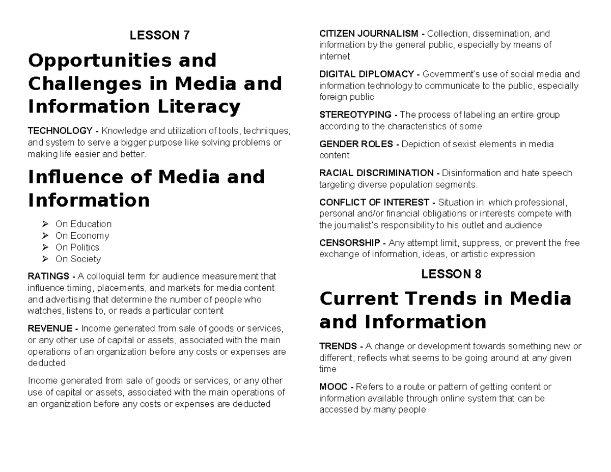 Q4 MIL EXAM Reviewer - Helps in terms of media literacy - LESSON 7 ...