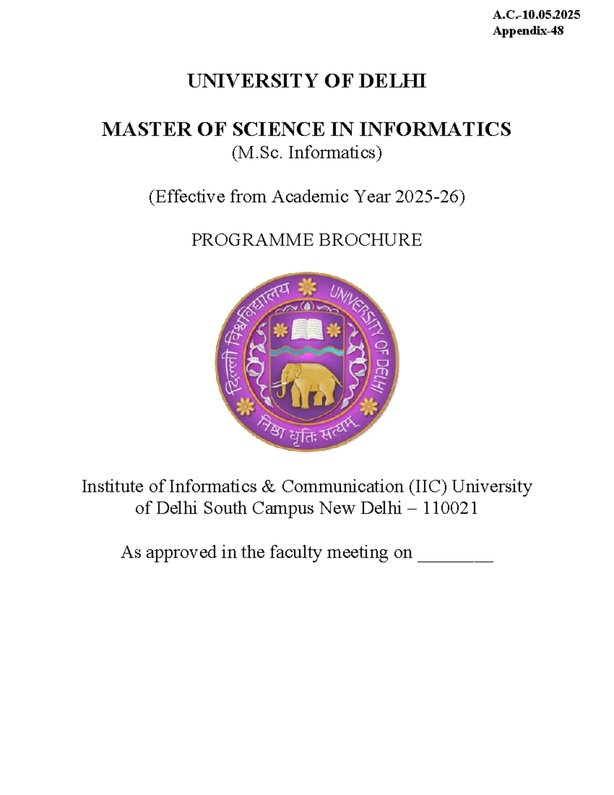 M.Sc. Informatics Programme Brochure 2025 - University of Delhi - Studocu