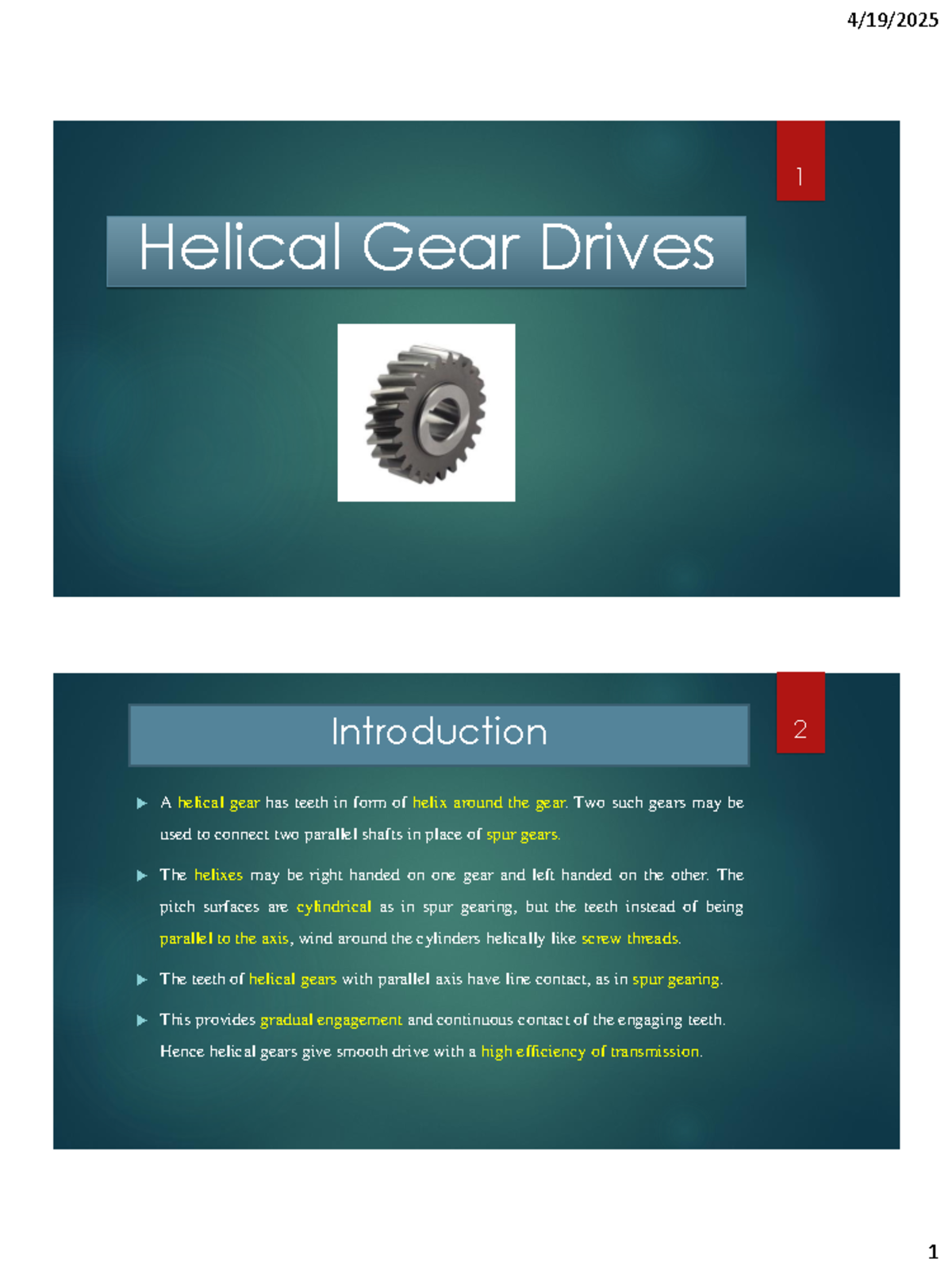 07-Helical Gear Drives: Introduction and Key Concepts - Studocu