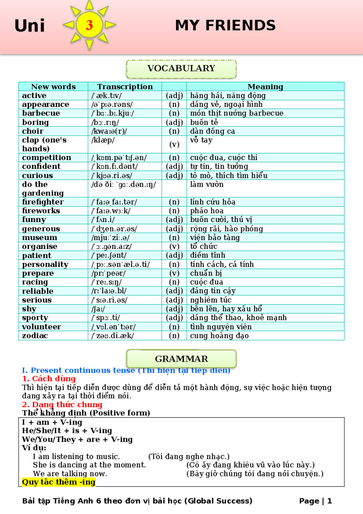 A6 Unit 3 (HS) - Vocabulary & Grammar Exercises for English 6 - Studocu