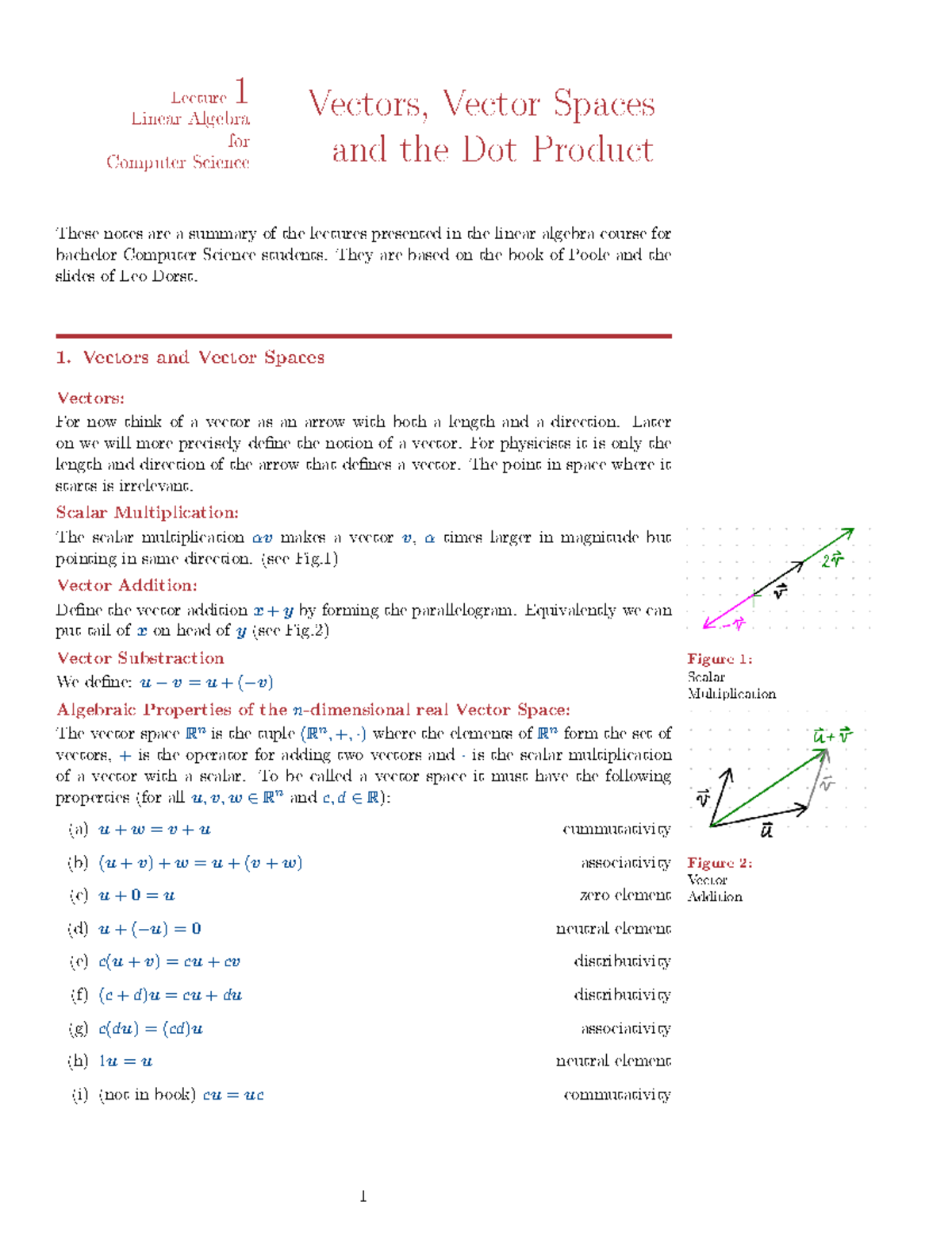 LA1 Linear Algebra Lecture 1: Vectors, Spaces, and Dot Product ...