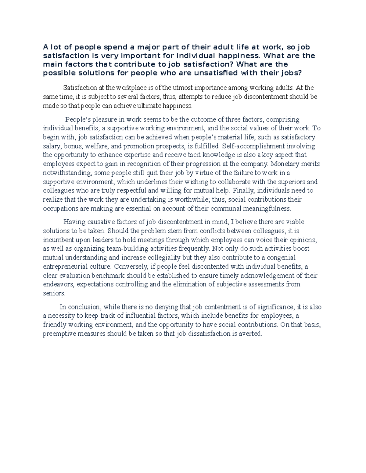 Factors Influencing Job Satisfaction and Solutions for Discontentment ...