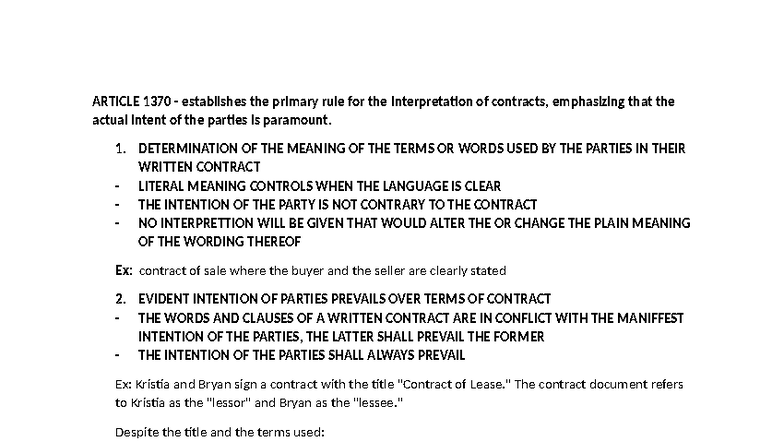 Article 1370 - Contract Interpretation Rules and Case Examples - Studocu