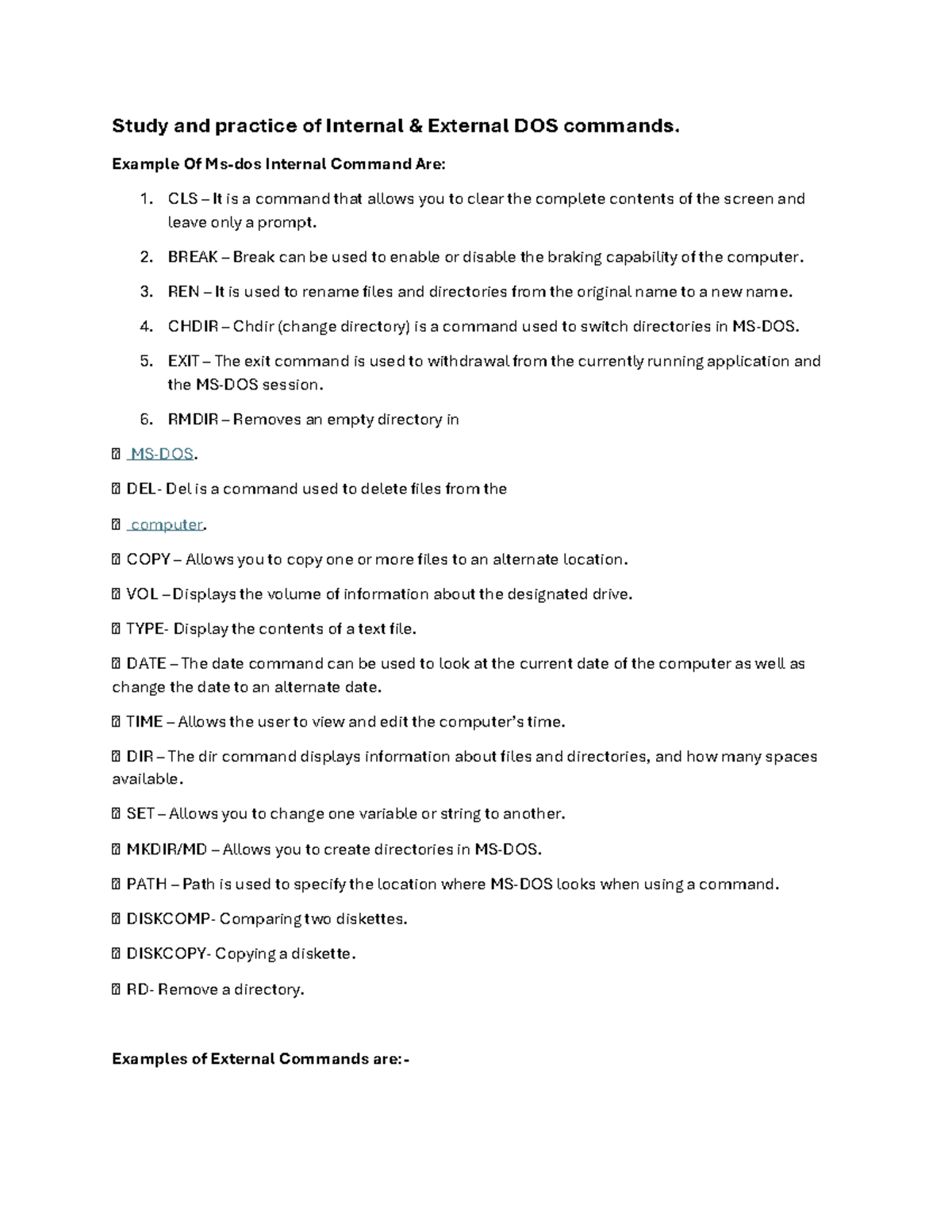 EXP-1 - Linux experment - Study and practice of Internal & External DOS ...