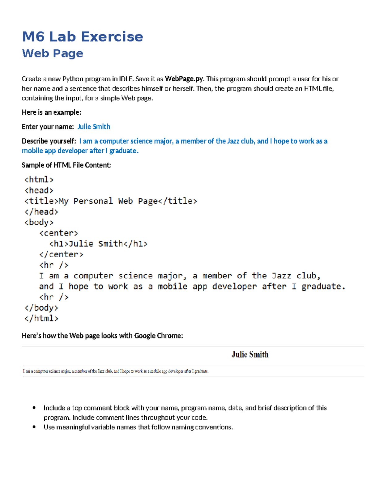 M6 Lab Exercise: Create a Simple Web Page with Python - Studocu