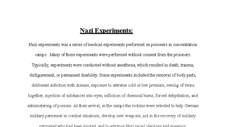 Nazi Medical Experiments: A Study of Inhumane Practices in the ...