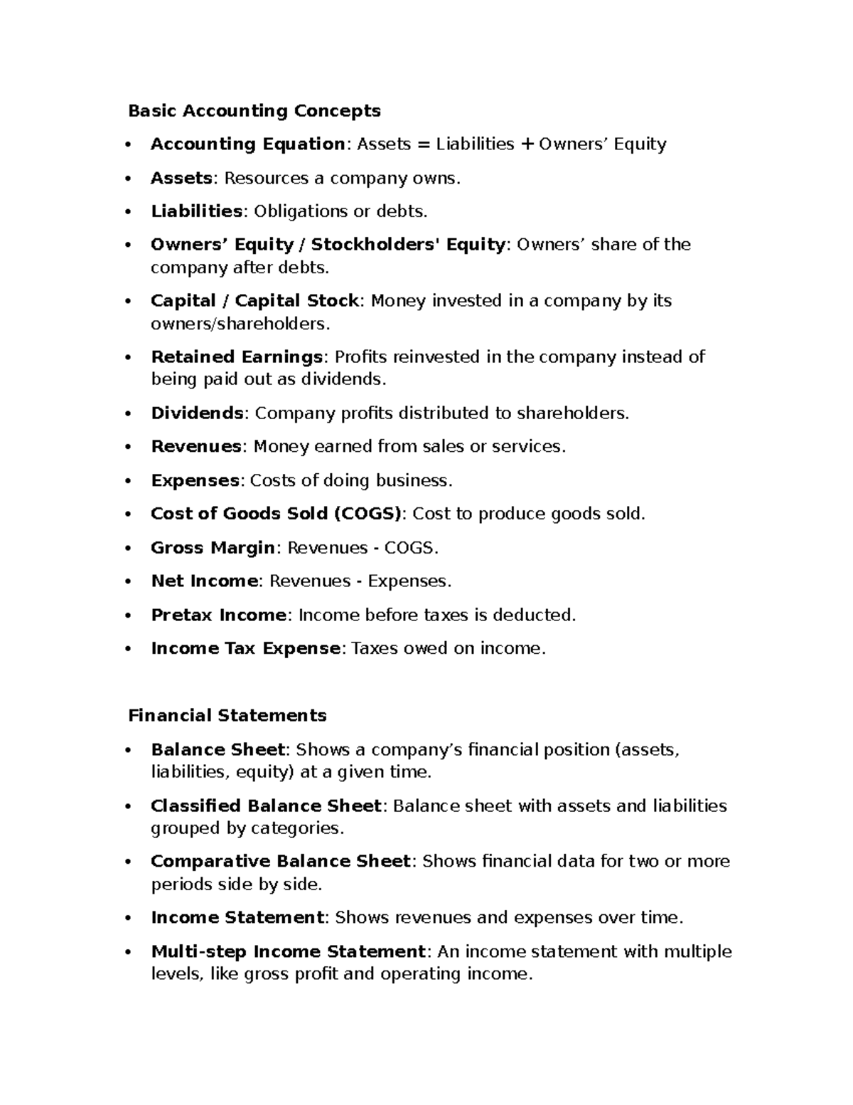📘 Basic Accounting Concepts: Key Terms and Definitions - Studocu