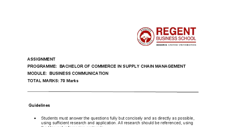 Bcomscm Business Communication - Assignment - ASSIGNMENT PROGRAMME ...