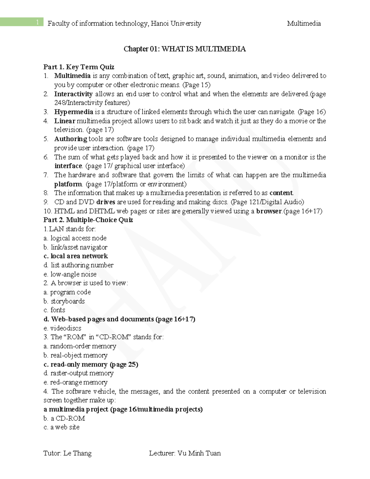 MUL Tutorial 1: Multimedia Concepts and Key Terms Quiz - Studocu