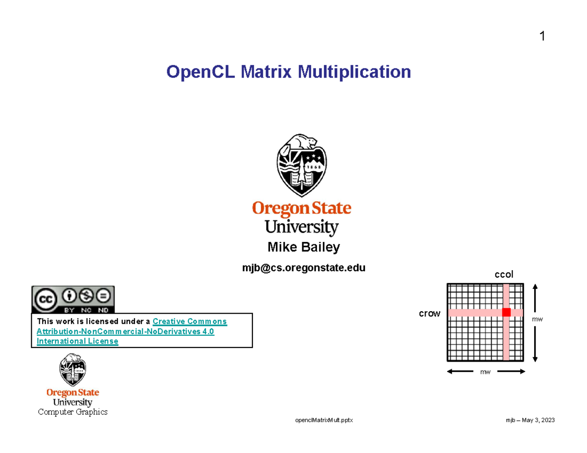 OpenCL Matrix Multiplication Overview - CompGraphics 101 - Studeersnel