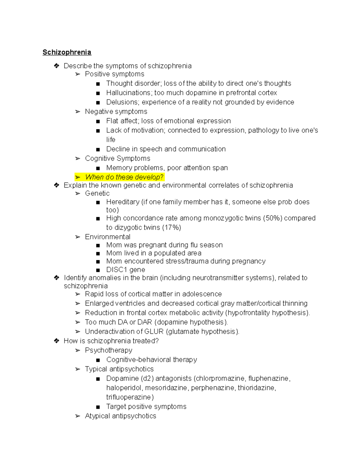 PSYCH 202 Final Exam Study Guide - Schizophrenia Describe the symptoms ...