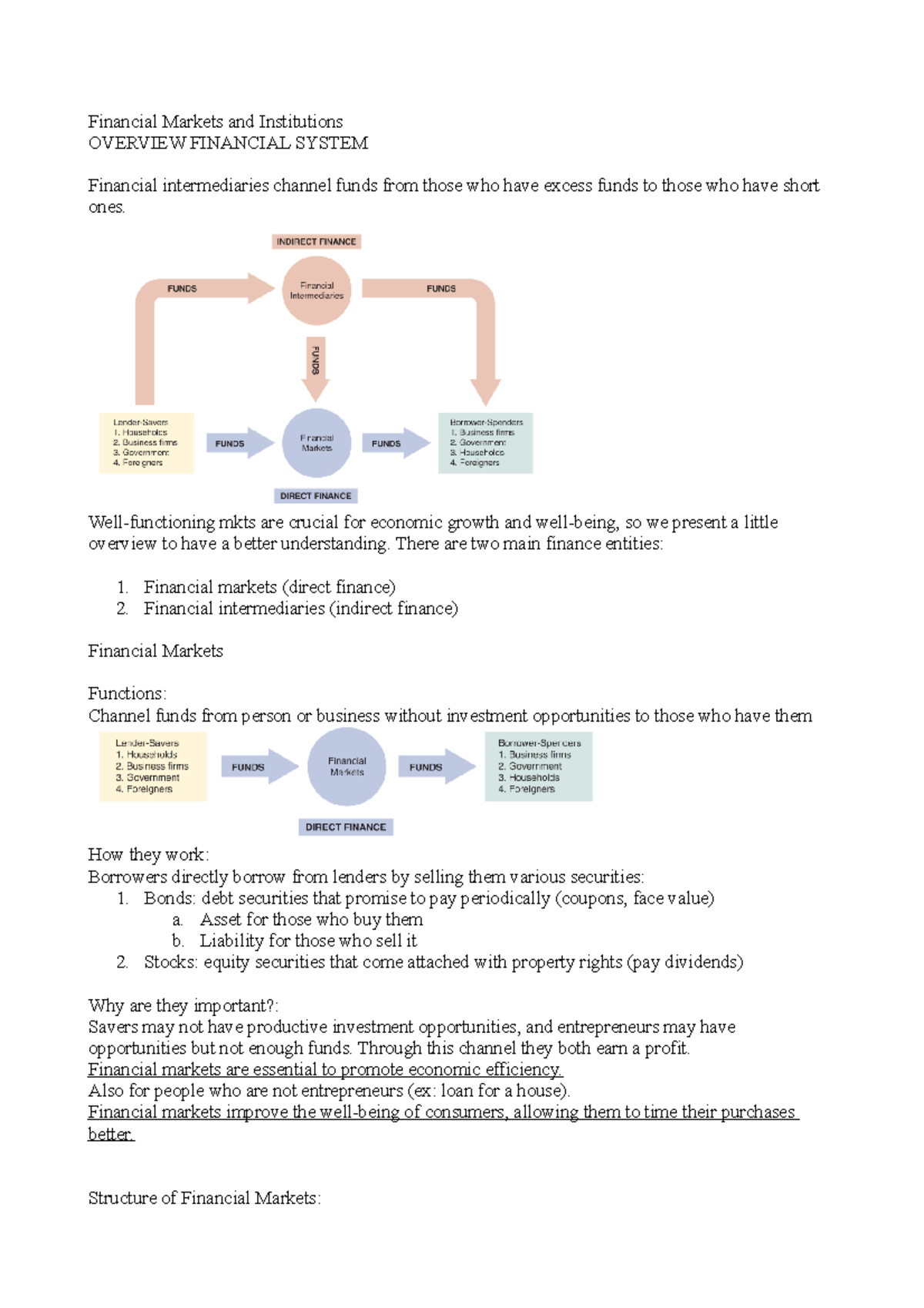 FIN 302: Lecture Notes on Financial Markets and Institutions - Studocu