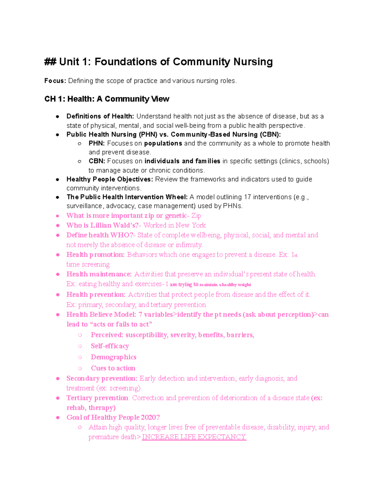 Community Nursing Foundations: Exam 1 Lecture Notes (NUR 101) - Studocu