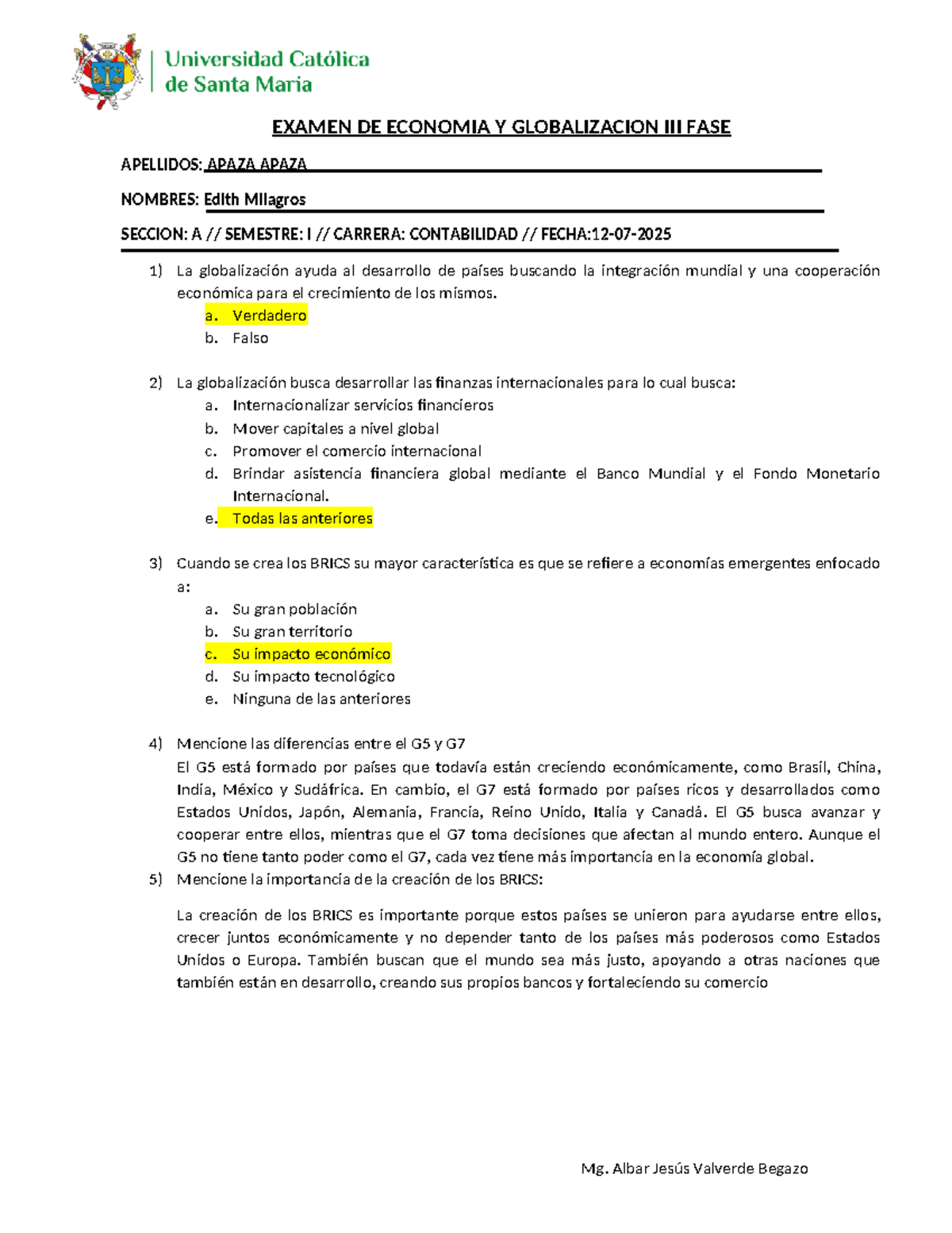 Examen de Economía y Globalización Fase 3 - Contabilidad I - Studocu