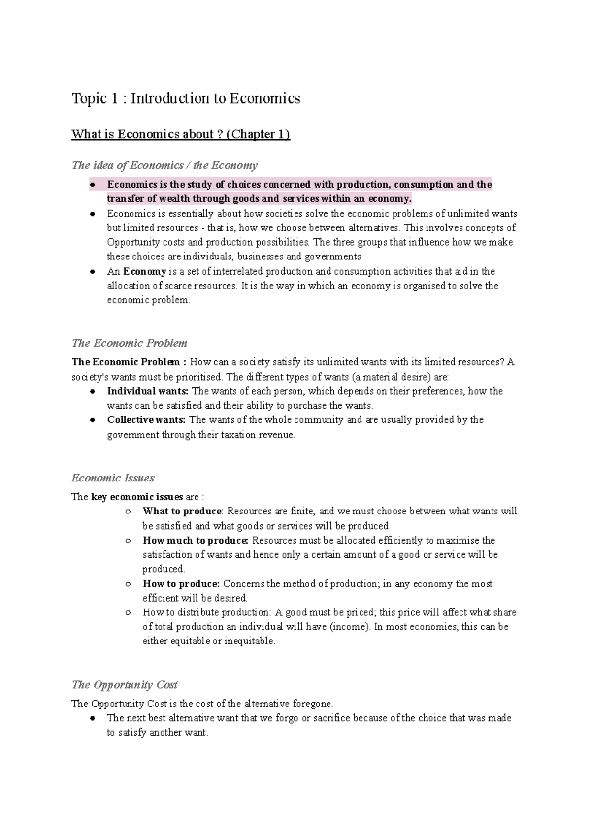 Economics Prelim Notes 2024: Chapter 1 - Introduction to Economics ...