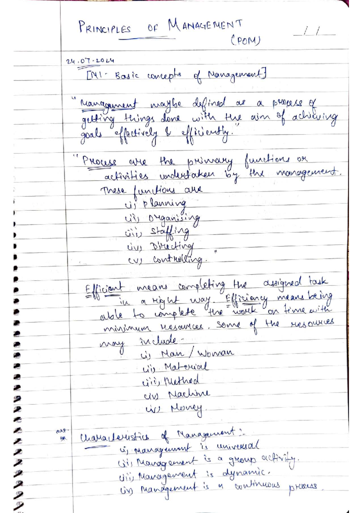 Principles of Management (POM) Notes - Key Concepts and Functions - Studocu