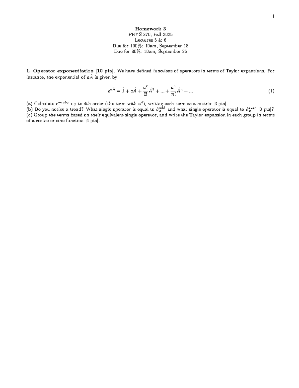 Homework 3 Solutions for PHYS 370 - Fall 2025 (Lectures 5 & 6) - Studocu