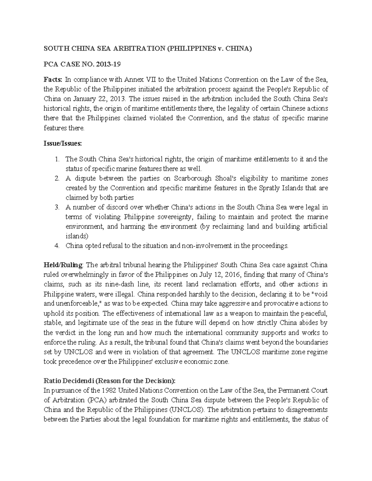 South China Sea Arbitration Case Digest: Philippines vs. China Analysis ...