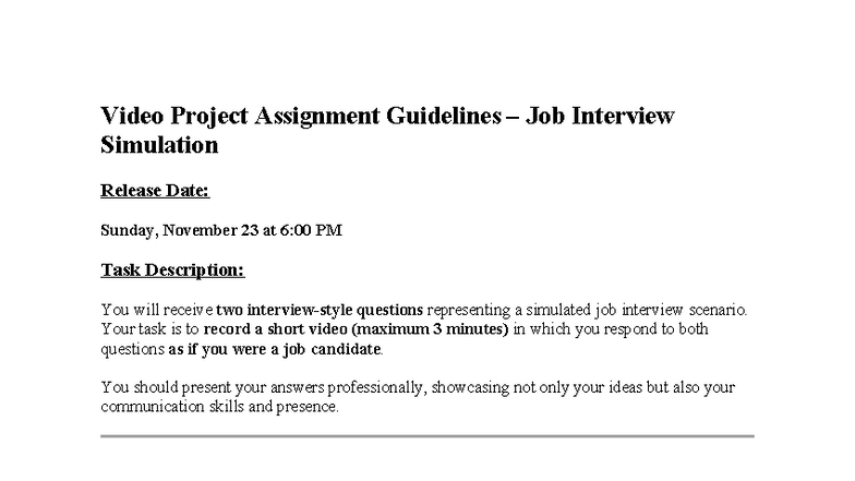 Video Project Assignment Guidelines: Job Interview Simulation - Studocu