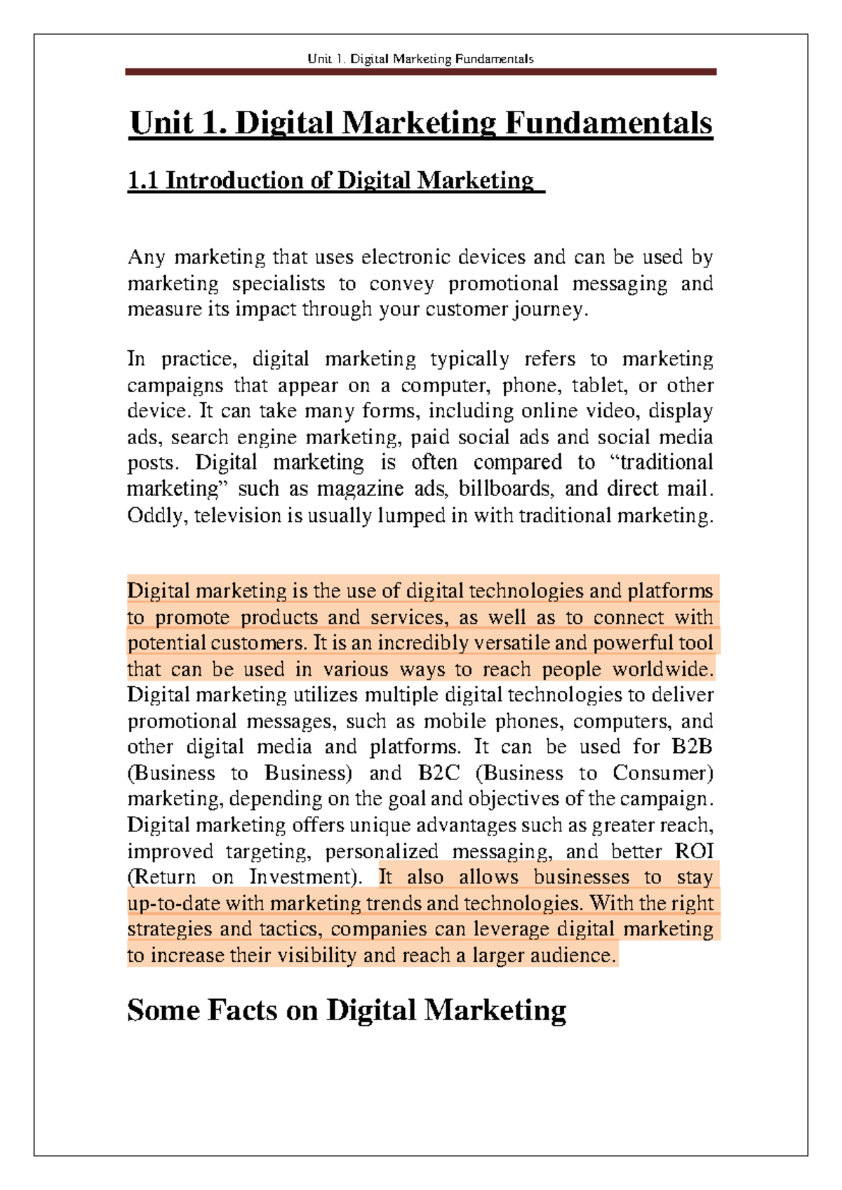 Unit 1: Digital Marketing Fundamentals - Overview and Key Concepts ...