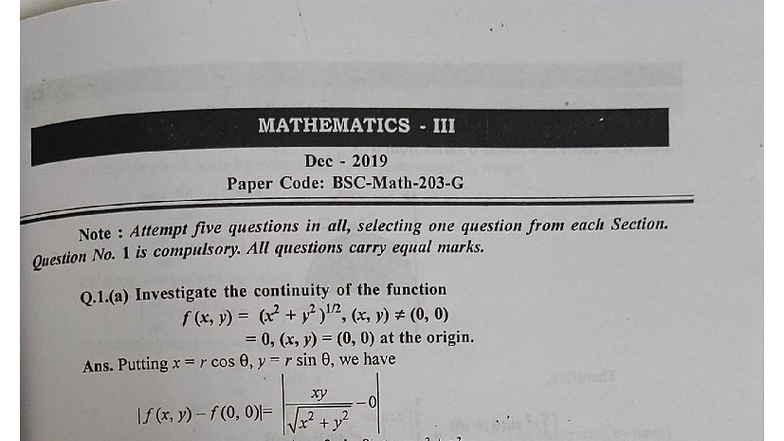 Mathematics B.Tech 3rd Sem Dec 2019 Solved Paper Code: Comprehensive ...