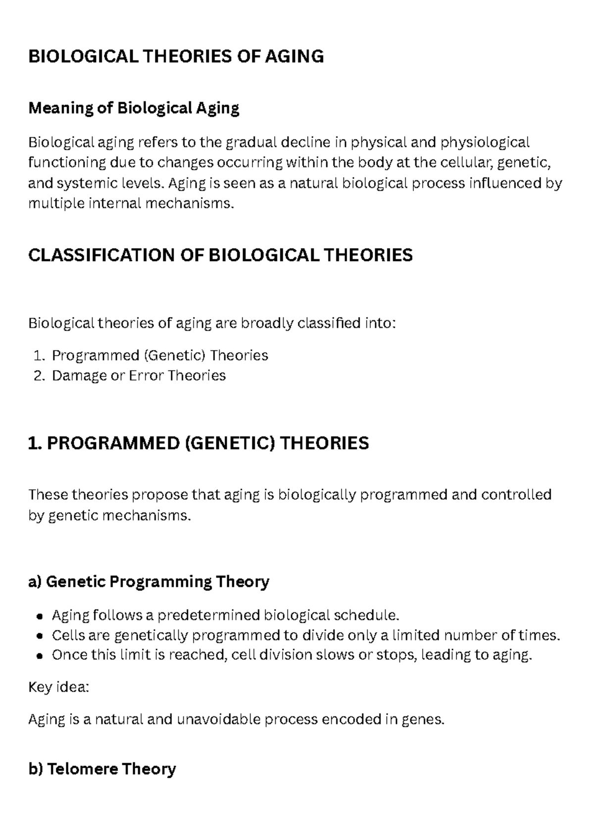 BIO 101: Biological Theories of Aging - Overview and Classification ...