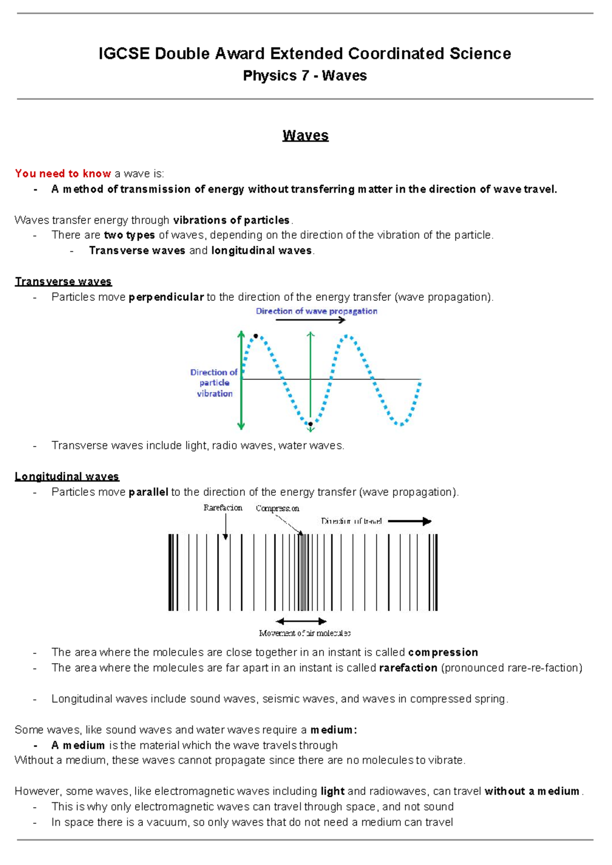 IGCSE Double Award Extended Coordinated Science: Physics 7 - Waves ...