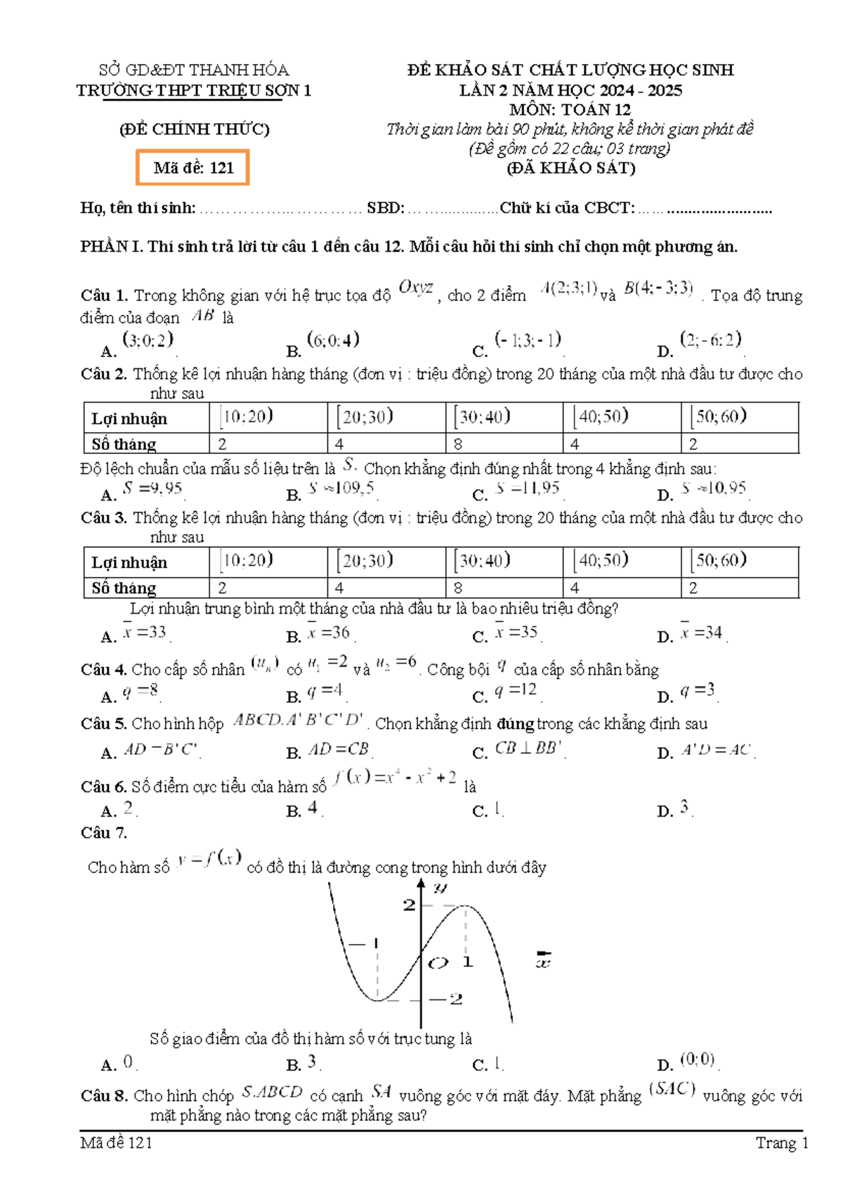 Ma de 121 - đề này là đề toán ôn thi thpt qg - SỞ GD&ĐT THANH HÓA ...