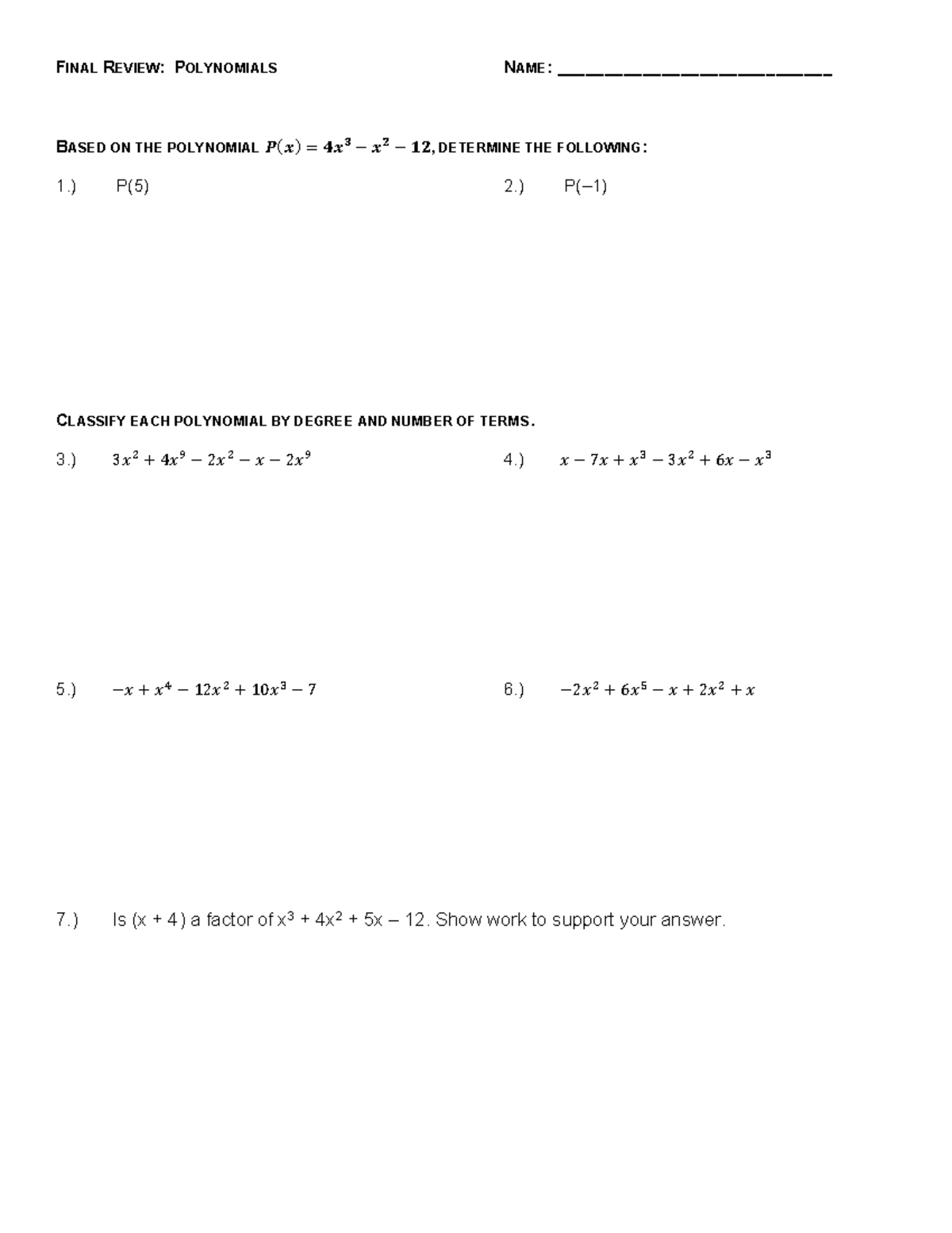 Final Exam Review: Polynomials (Course Code 32824563) - Studocu