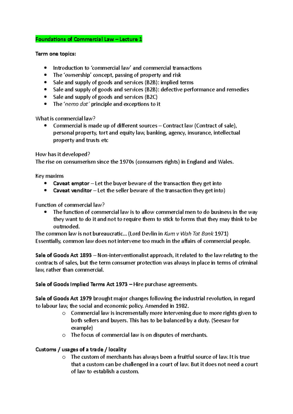 Commercial Law Lecture 1: Foundations and Key Concepts (CL101) - Studocu