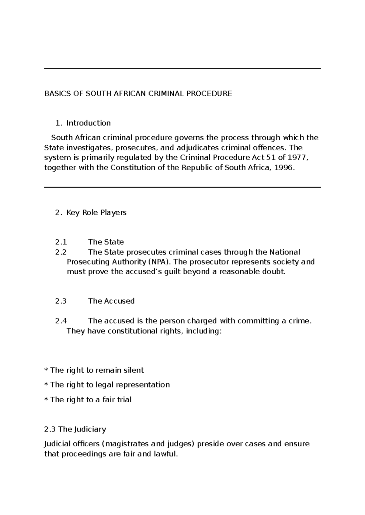 BASICS OF SOUTH AFRICAN CRIMINAL PROCEDURE: An Overview - Studocu